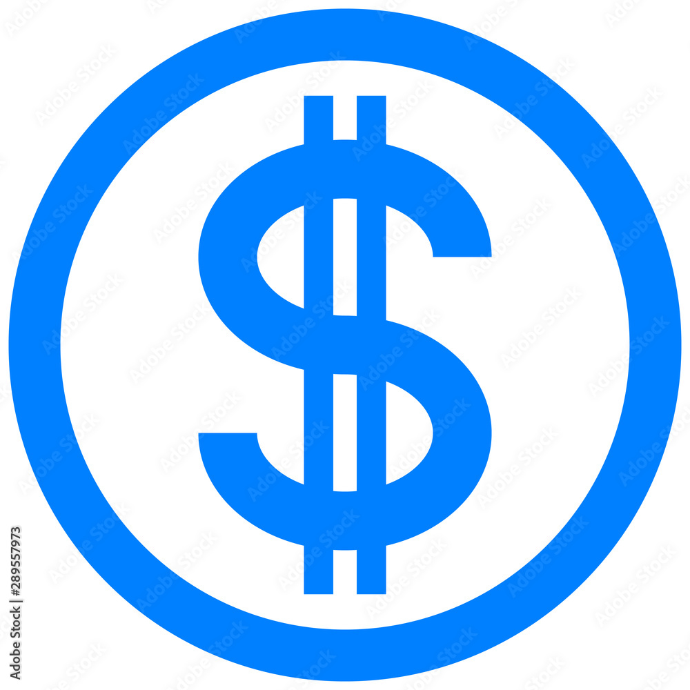Dollar currency sign symbol - blue simple inside of circle, isolated - vector Dollar currency sign symbol - blue simple inside of circle, isolated - vector