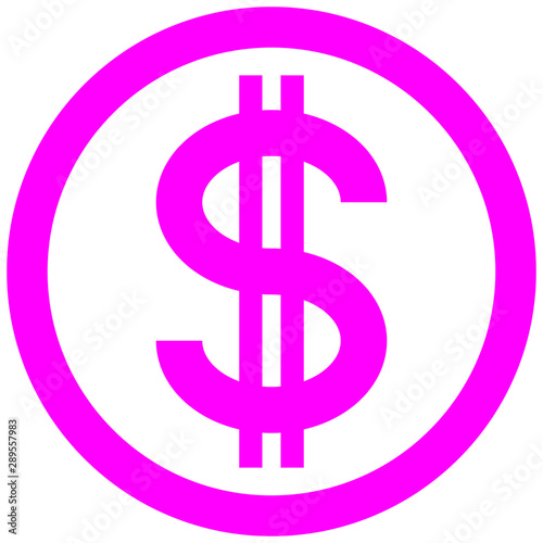 Dollar currency sign symbol - purple-pink simple inside of circle, isolated - vector
