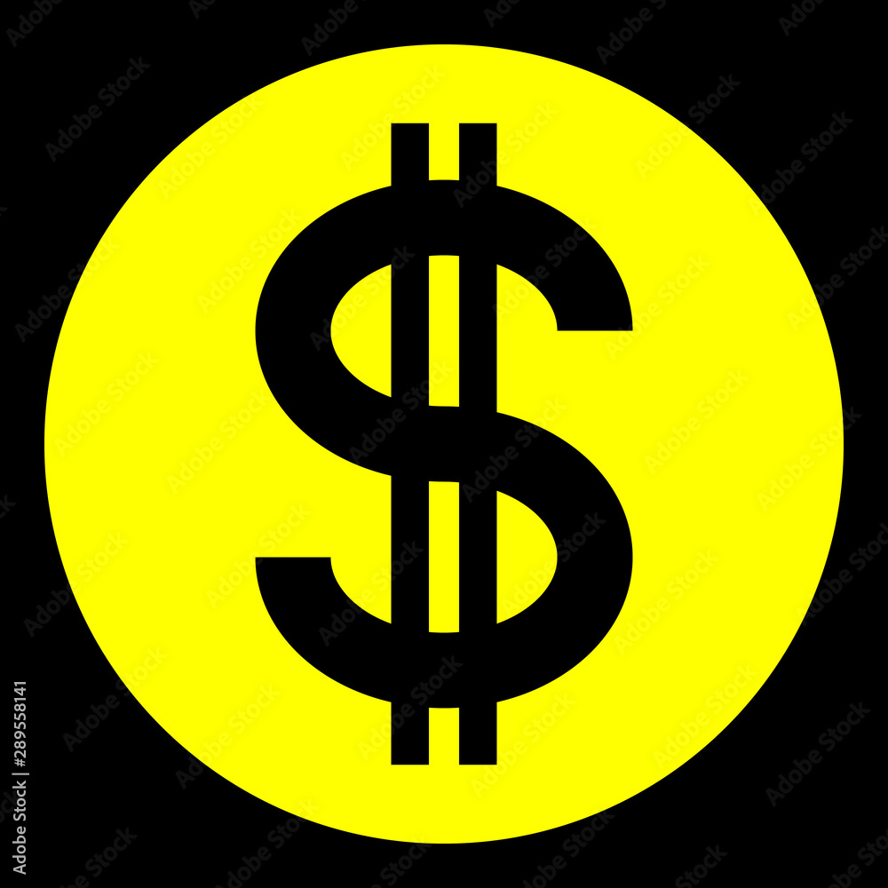 Dollar currency sign symbol - yellow simple inside of circle, isolated - vector Dollar currency sign symbol - yellow simple inside of circle, isolated - vector