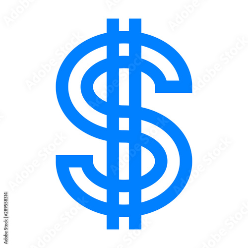 Dollar currency sign symbol - blue simple outline, isolated - vector
