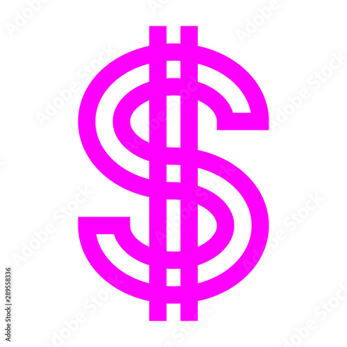 Dollar currency sign symbol - purple-pink simple outline, isolated - vector