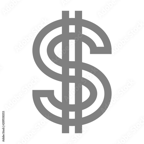 Dollar currency sign symbol - gray-silver-metal simple outline, isolated - vector