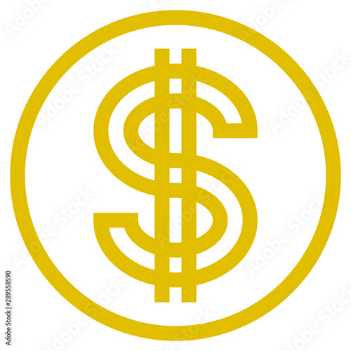 Dollar currency sign symbol - golden simple outline inside of circle, isolated - vector