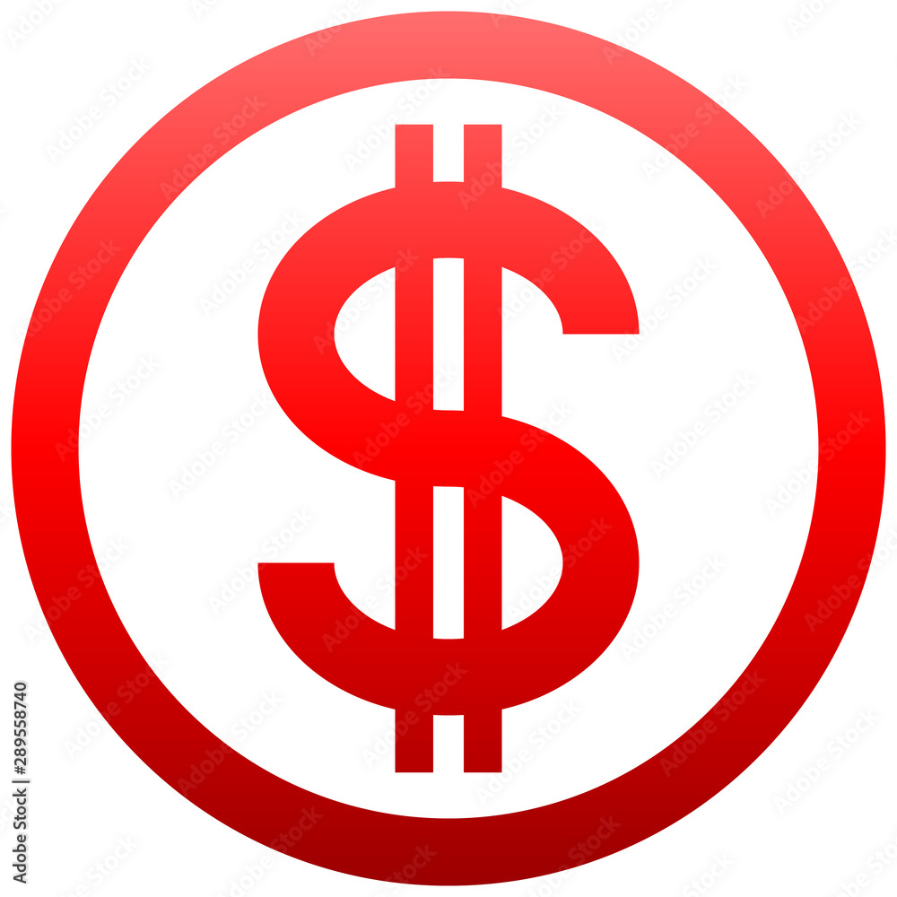 Dollar currency sign symbol - red simple gradient inside of circle, isolated - vector Dollar currency sign symbol - red simple gradient inside of circle, isolated - vector