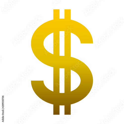 Dollar currency sign symbol - golden simple gradient, isolated - vector