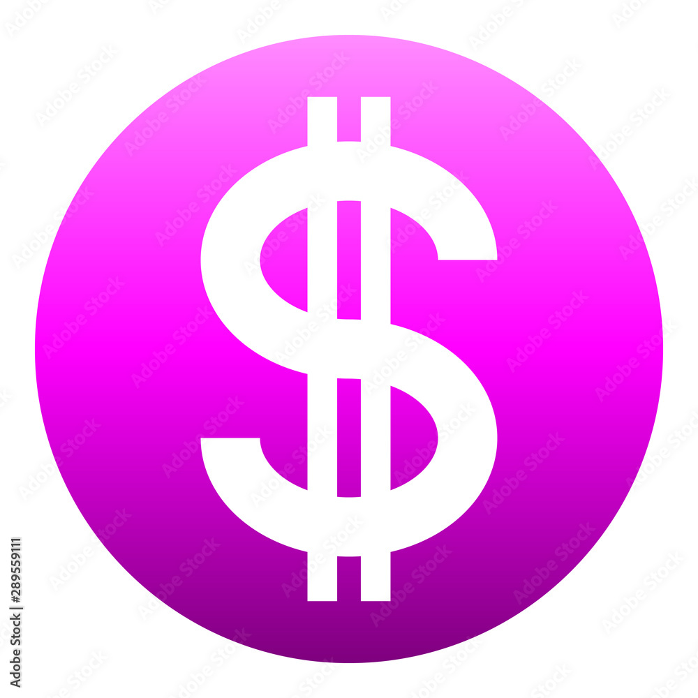 Dollar currency sign symbol - purple-pink simple gradient inside of circle, isolated - vector Dollar currency sign symbol - purple-pink simple gradient inside of circle, isolated - vector