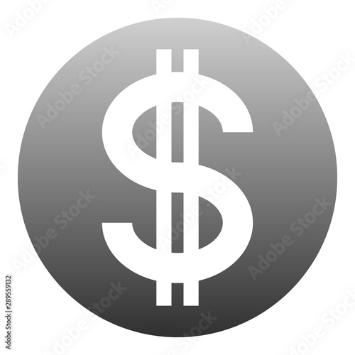 Dollar currency sign symbol - gray-silver-metal simple gradient inside of circle, isolated - vector