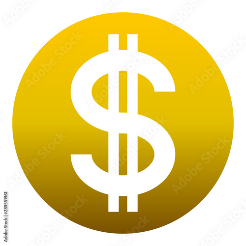 Dollar currency sign symbol - golden simple gradient inside of circle, isolated - vector