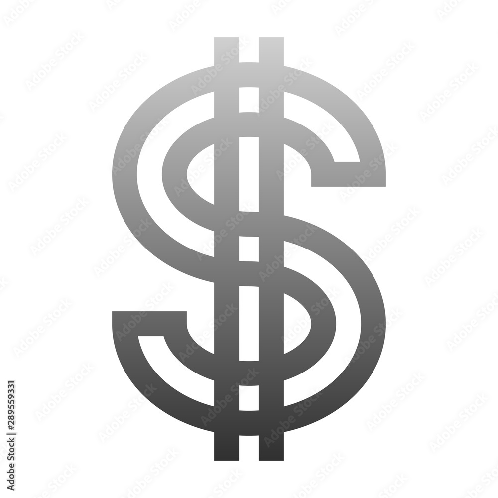 Dollar currency sign symbol - gray-silver-metal simple gradient outline, isolated - vector Dollar currency sign symbol - gray-silver-metal simple gradient outline, isolated - vector