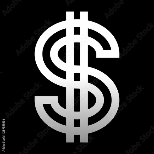 Dollar currency sign symbol - white simple gradient outline, isolated - vector