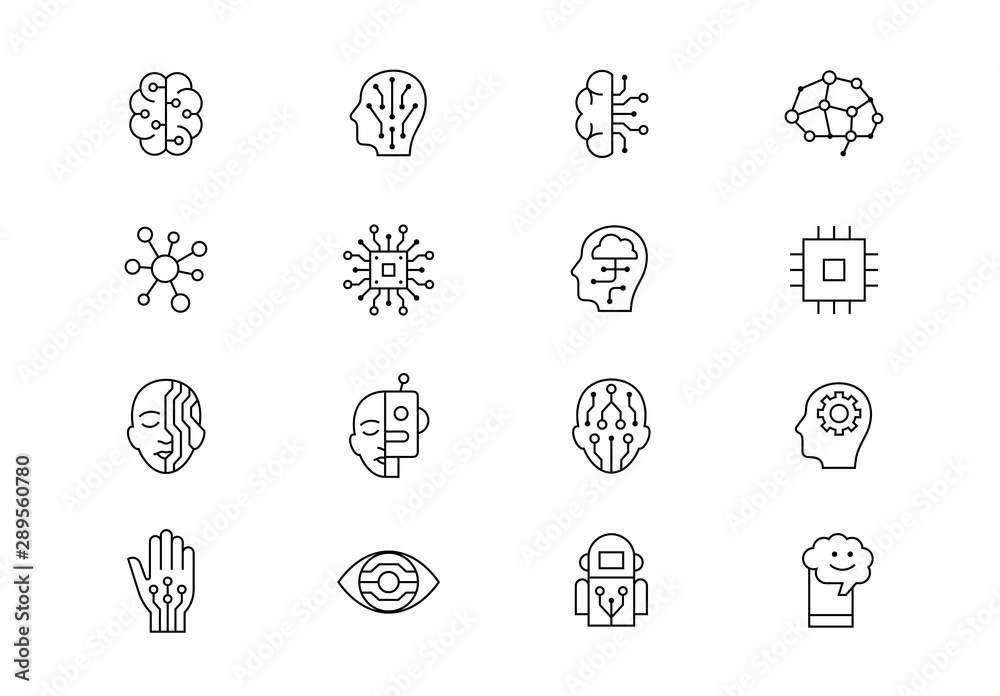 Artificial Intelligence thin line vector icons. Editable stroke - obrazy, fototapety, plakaty 