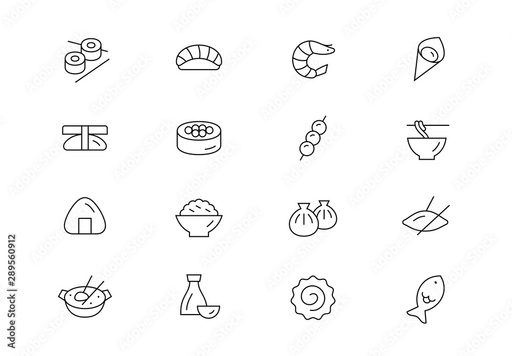 Asian food thin line vector icons. Editable stroke Asian food thin line vector icons. Editable stroke