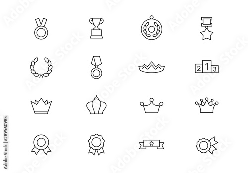 Awards thin line vector icons. Editable stroke