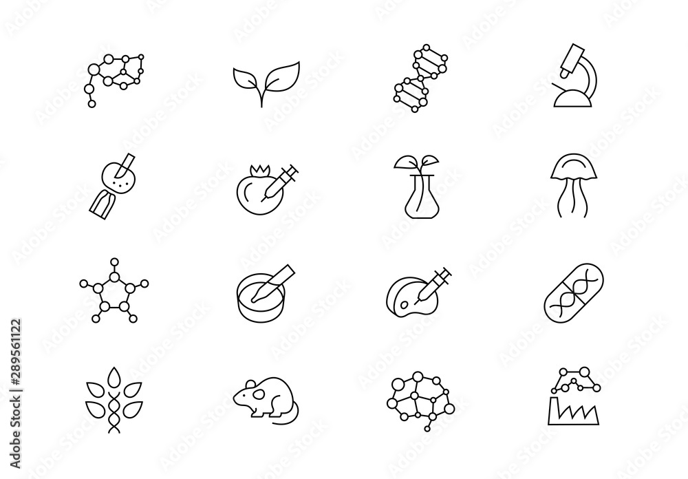 Biotechnology science thin line vector icons. Editable stroke