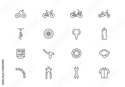 Bicycle shop thin line vector icons. Editable stroke