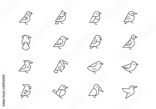 Birds thin line vector icons. Editable stroke