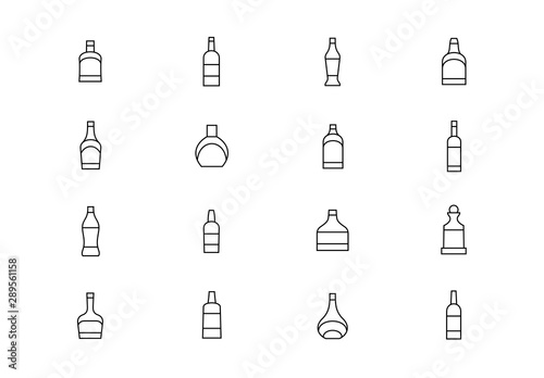 Alcohol bottles thin line vector icons. Editable stroke