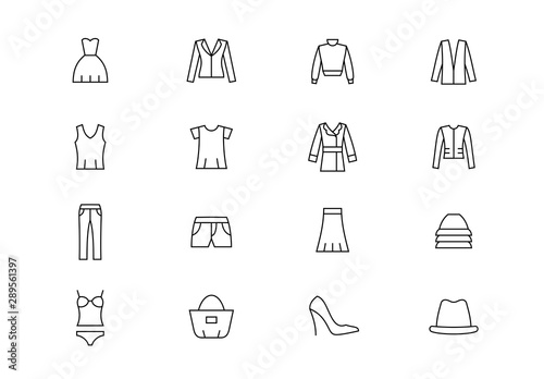 Clothes thin line vector icons. Editable stroke