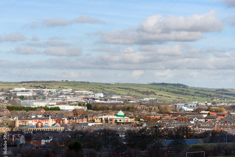 Aerial view of Blackburn city which is the north west of England.