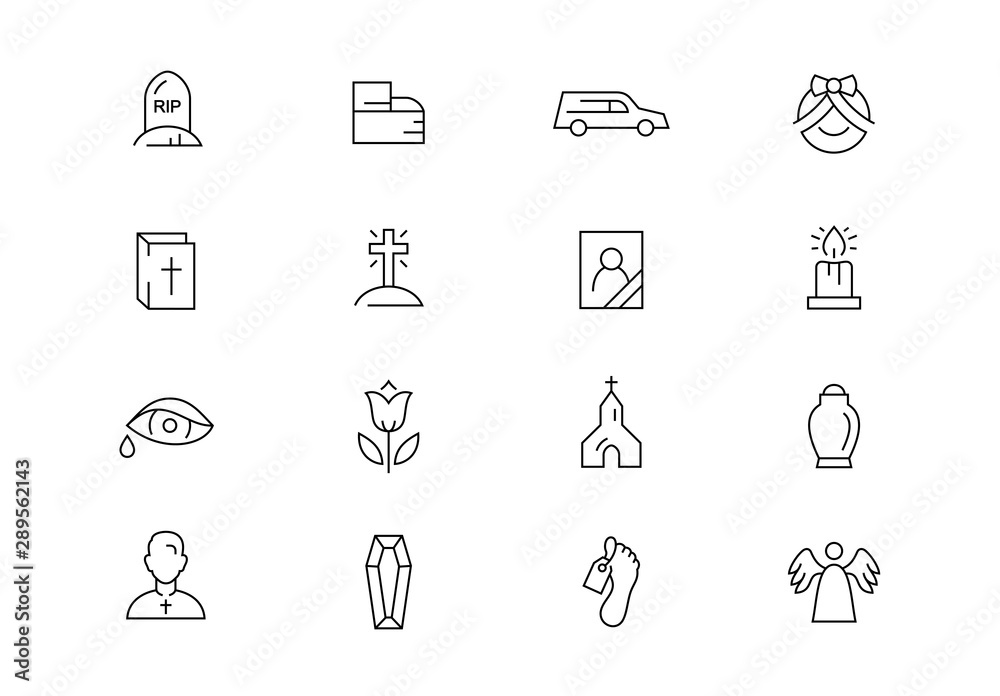 Funeral thin line vector icons. Editable stroke Funeral thin line vector icons. Editable stroke