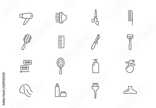 Hairdresser thin line vector icons. Editable stroke