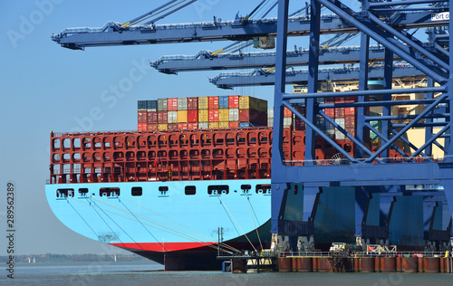 Large Container Ship being loaded at Felixstowe Port. photo