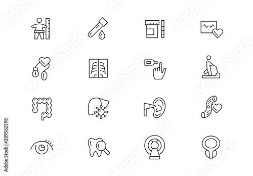 Health check up thin line vector icons. Editable stroke