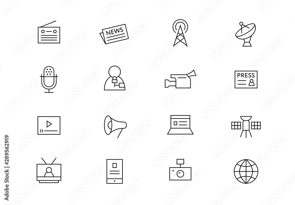 Media thin line vector icons. Editable stroke