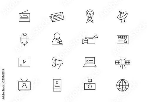 Media thin line vector icons. Editable stroke