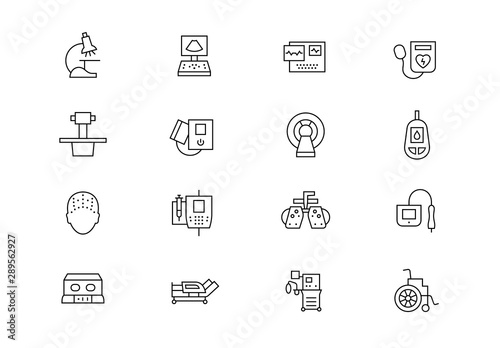 Medical equipment thin line vector icons. Editable stroke