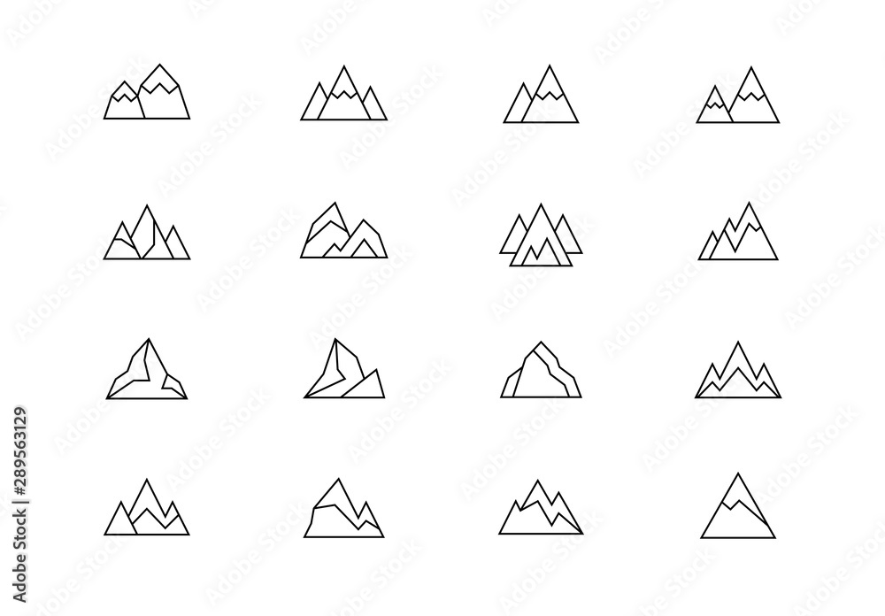 Mountains thin line vector icons. Editable stroke