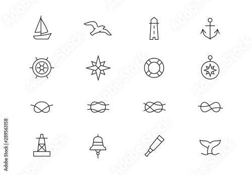 Nautical thin line vector icons. Editable stroke