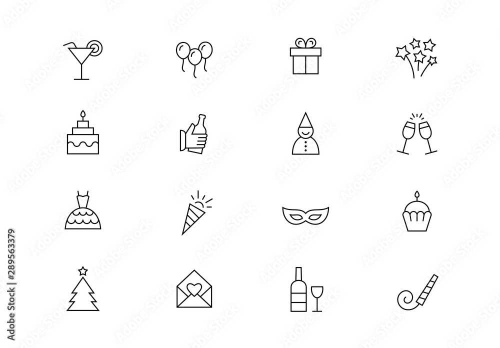 Party thin line vector icons. Editable stroke