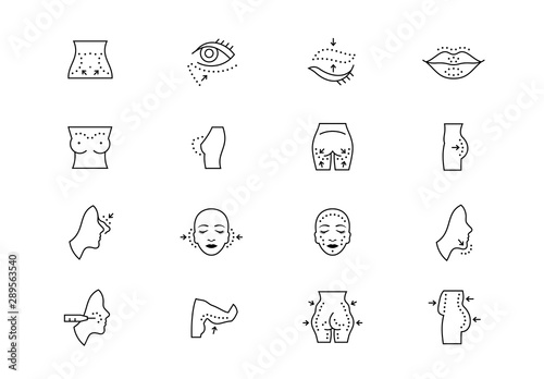 Plastic surgery thin line vector icons. Editable stroke