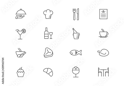 Restaurant thin line vector icons. Editable stroke