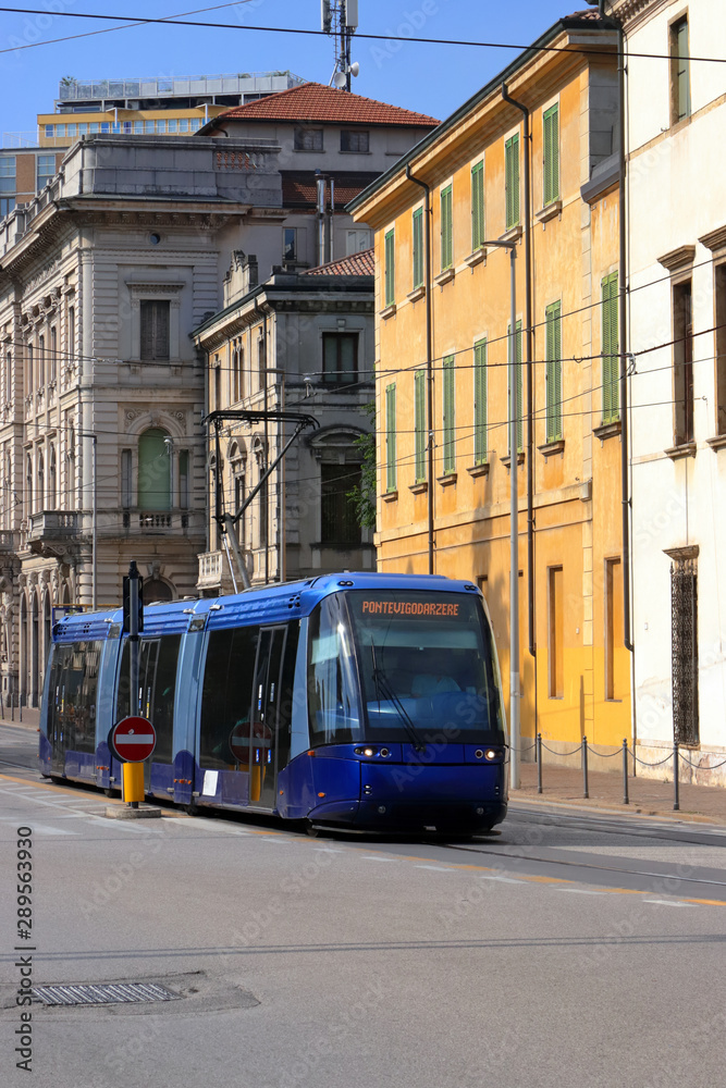 tram in the center of padova in italy