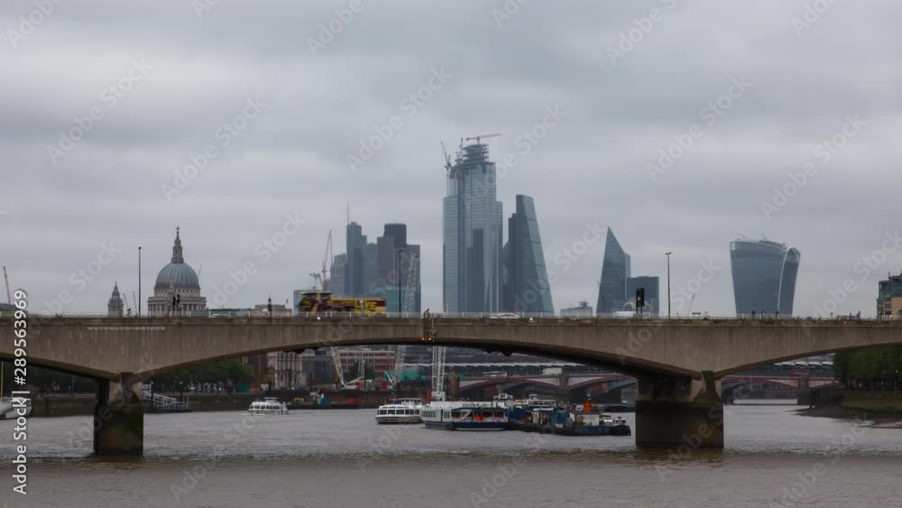 London City Time-Lapse with the view of the skyscrapers and the Waterloo Bridge. London City Time-Lapse with the view of the skyscrapers and the Waterloo Bridge.