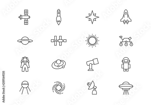 Fototapeta Naklejka Na Ścianę i Meble -  Space thin line vector icons. Editable stroke