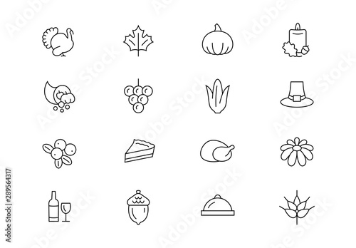 Thanksgiving Day thin line vector icons. Editable stroke