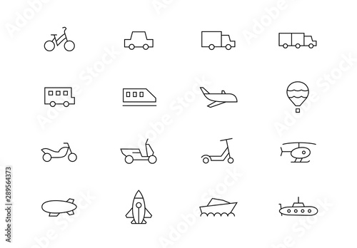Kinds of transport thin line vector icons. Editable stroke
