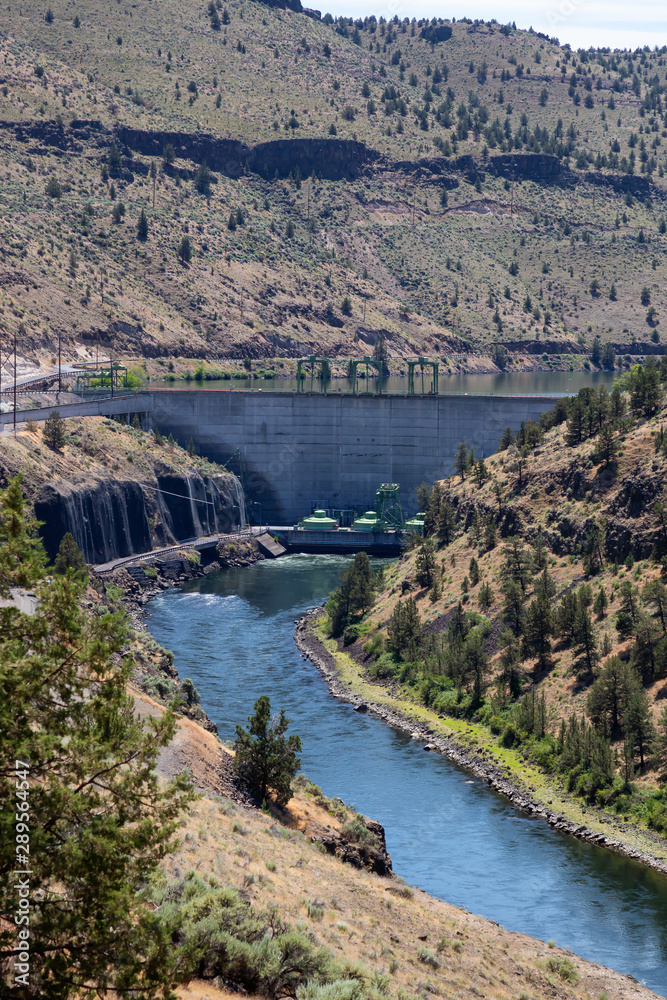 View of a Dam during a sunny summer day. Madras, Oregon, United States of America.
