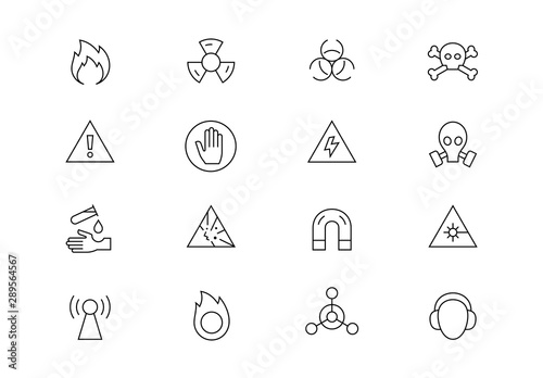 Warning signs thin line vector icons. Editable stroke