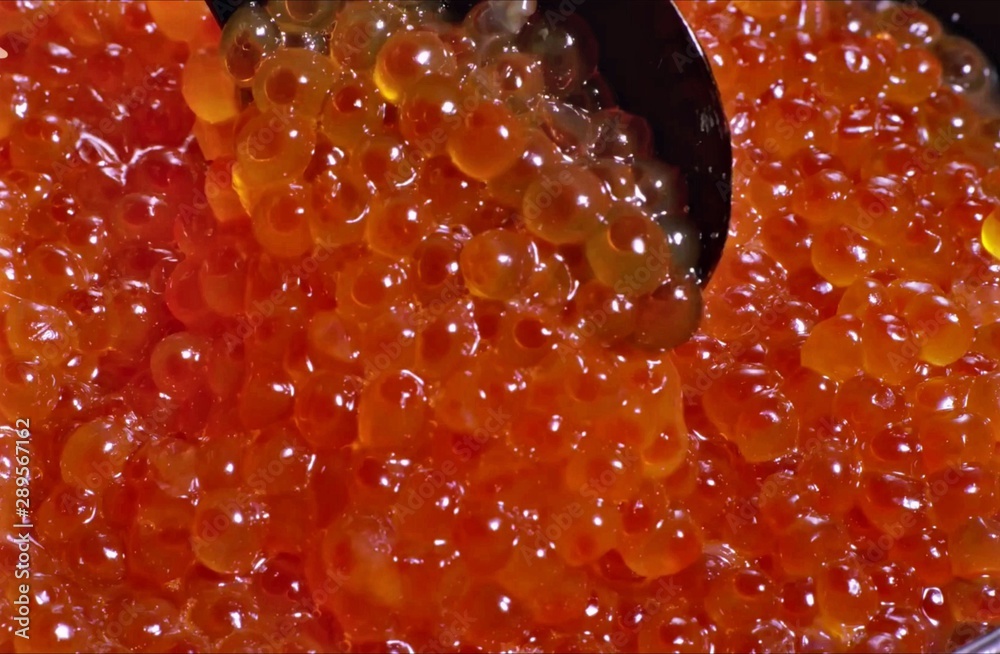 red caviar in spoon red caviar in spoon