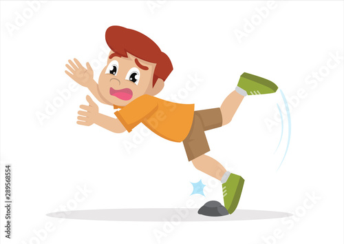 Boy was stumbling on rock.