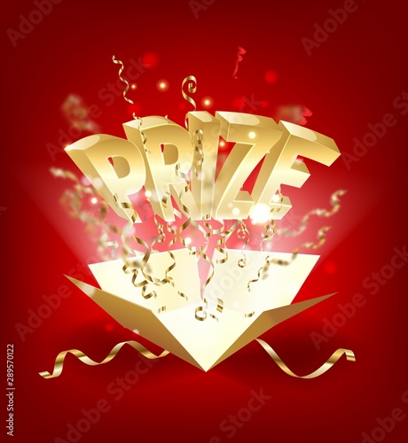 Win text explosion on box and gold confetti