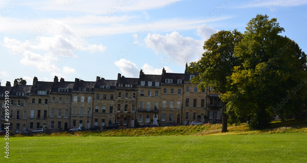 Old English houses near Royal Crescent in Bath, UK