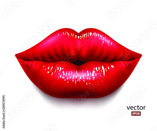 Red  sexy female lips isolated on a white background  an air kiss  beautiful lips  beauty  red lipstick  cosmetics. 3D effect. VectorEPS10