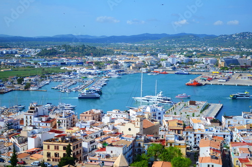 Ibiza Town. Ibiza.Spain Panoramic view from the walls of the castle di Eivissa to the port of Ibiza and the ferry