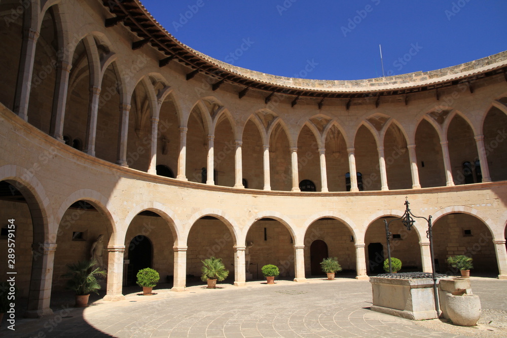 Circular inner yard, Bellver Castle, Palma de Mallorca, Majorca, Balearic Islands, Spain 
