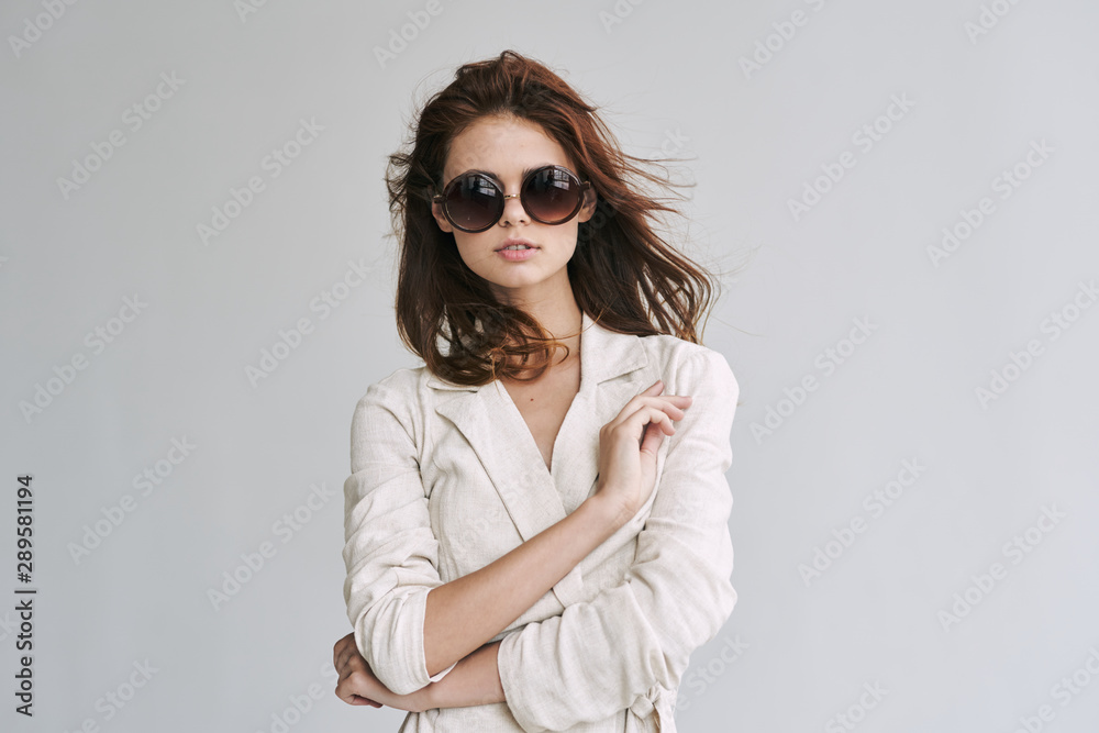 portrait of smiling woman with long hair and clear skin portrait of smiling woman with long hair and clear skin
